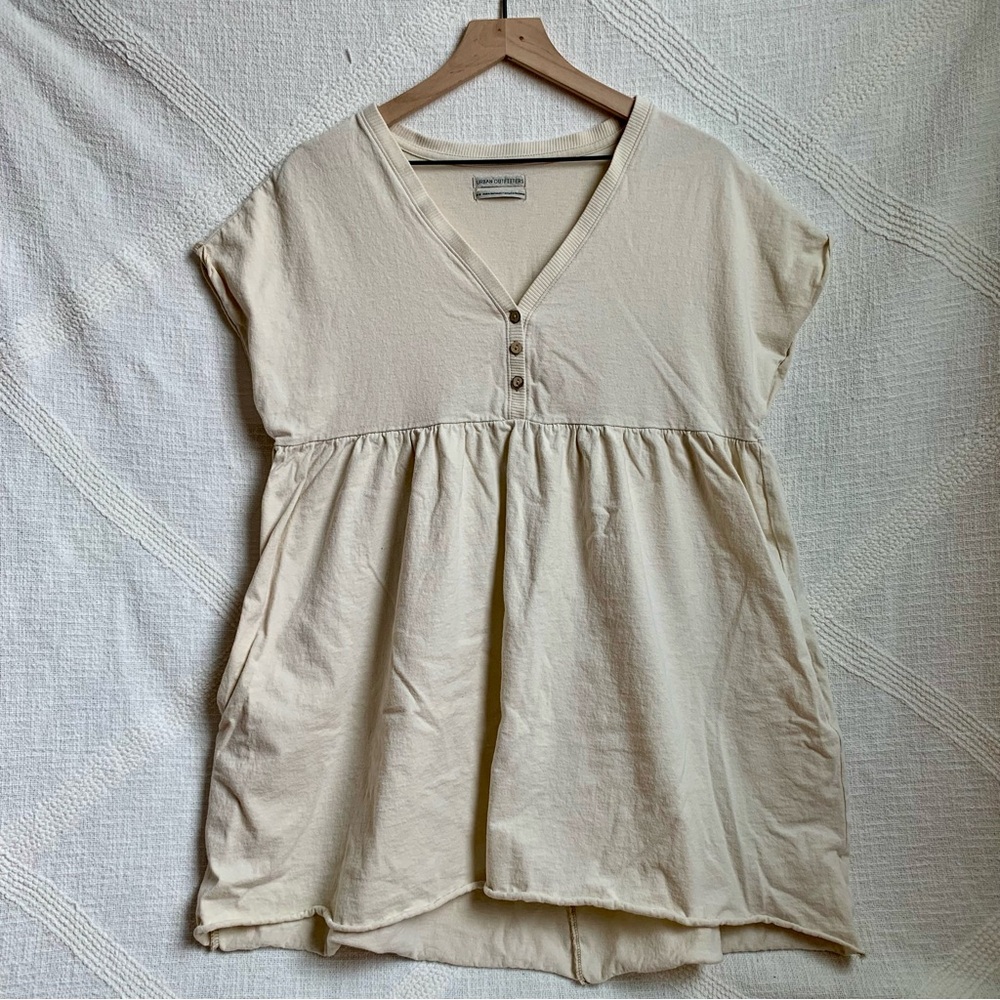 Urban Outfitters Babydoll Top M Cream Cotton Empire Waist V-neck Cap Sleeves Y2K